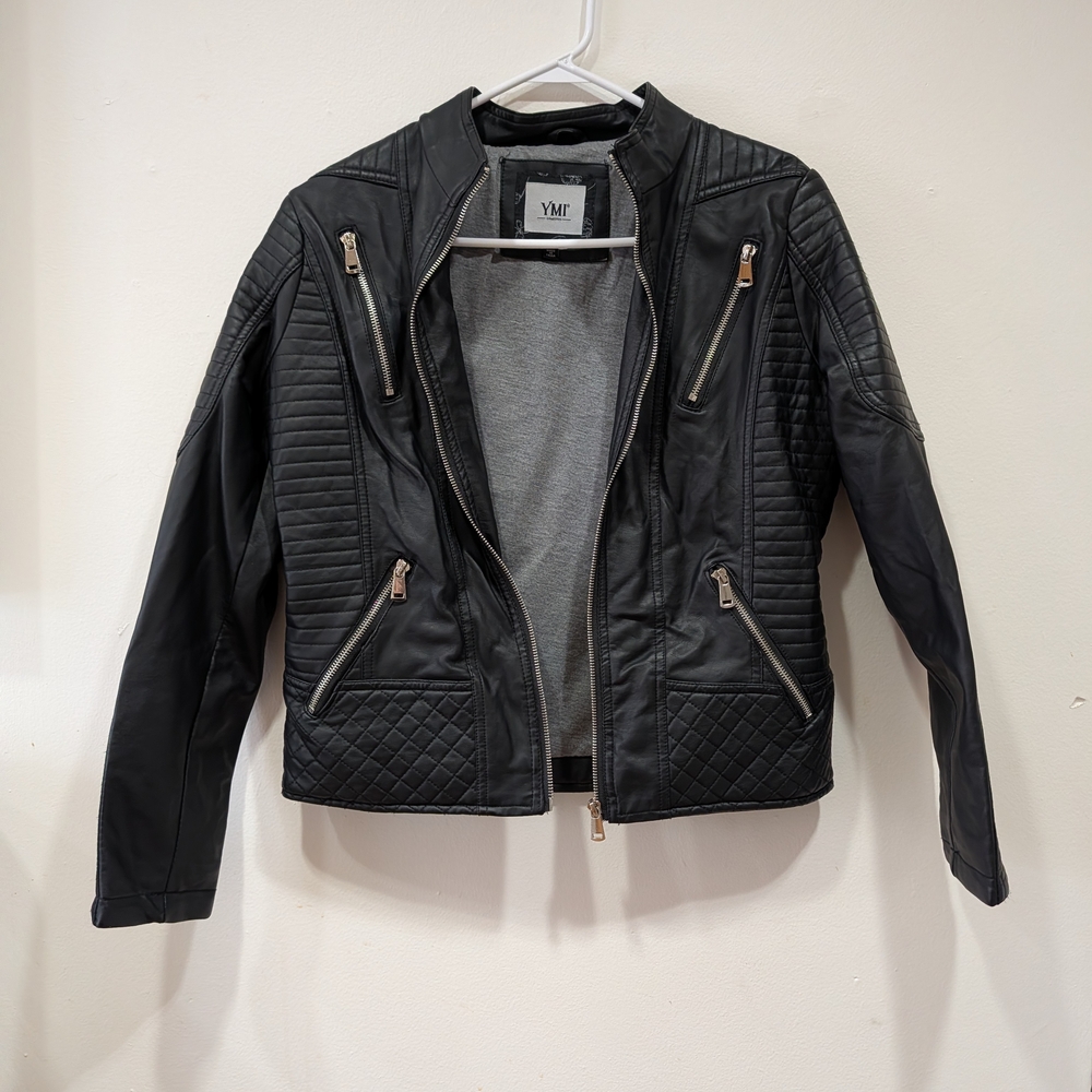 YMI Black Leather Jacket with Quilted Design